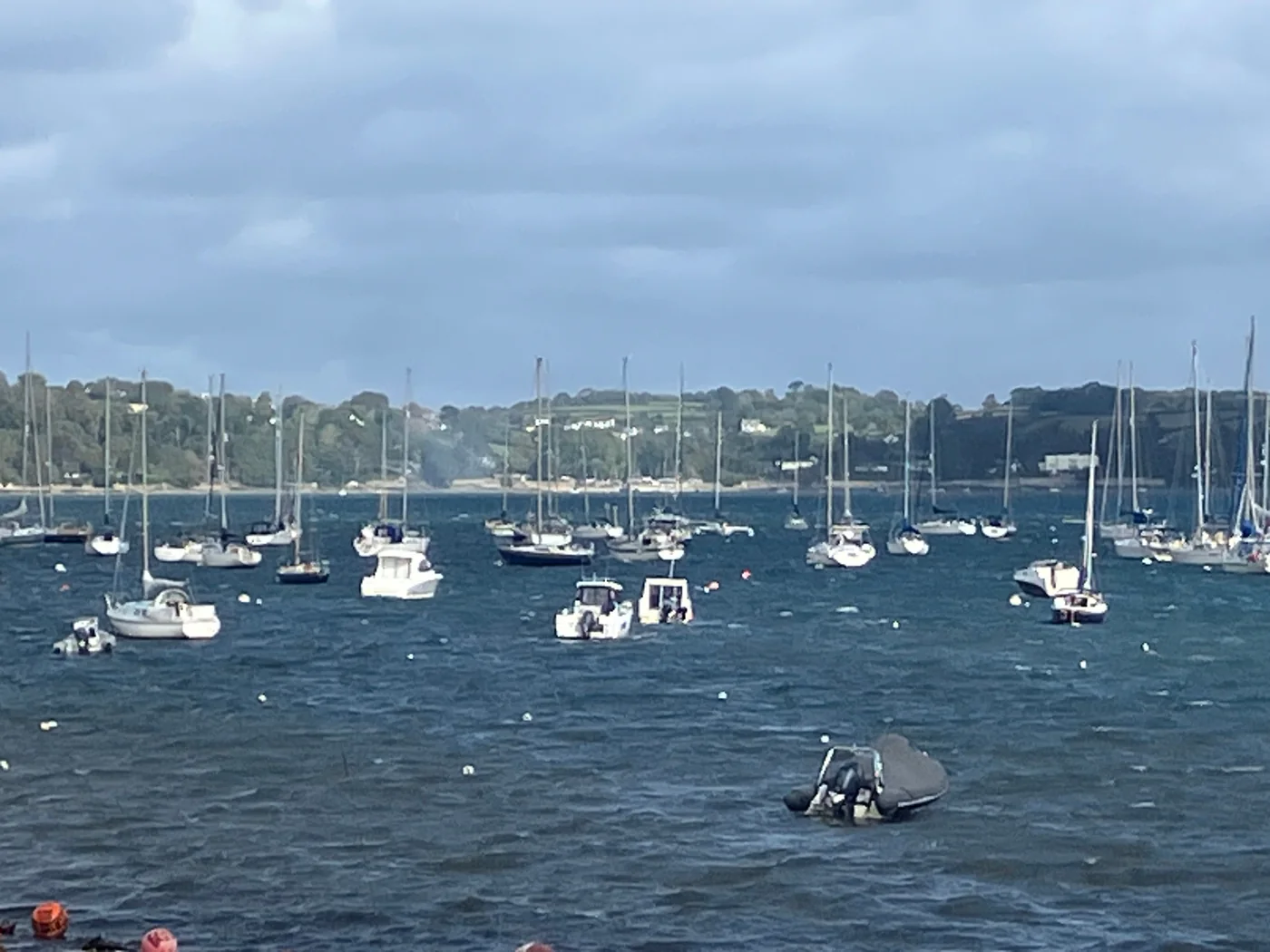 Boats moored in Carrick Roads near Falmouth